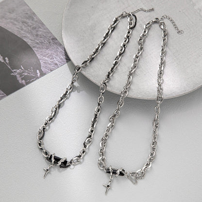 New Niche Design Wrapping Black Forest Pendant Splicing Titanium Steel Necklace Sweater Chain Of Men And Women Will Not Fade