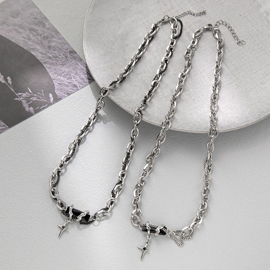 New Niche Design Wrapping Black Forest Pendant Splicing Titanium Steel Necklace Sweater Chain Of Men And Women Will Not Fade