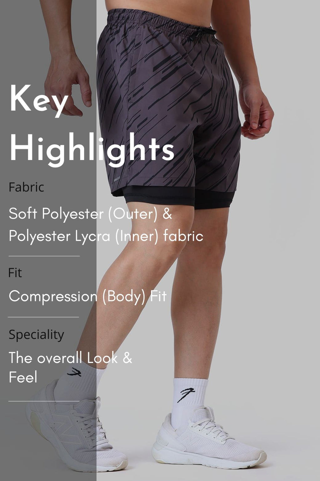 2 in 1 Printed Compression Shorts Graphite