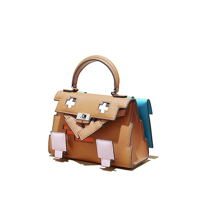 Elegant Mosaic Doll Leather Handbag