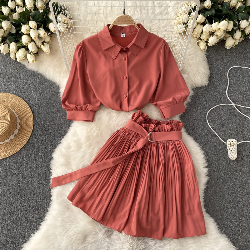 Spicy Girl Sexy Short-Sleeve Shirt and Skirt