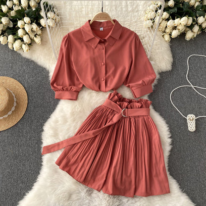 Spicy Girl Sexy Short-Sleeve Shirt and Skirt