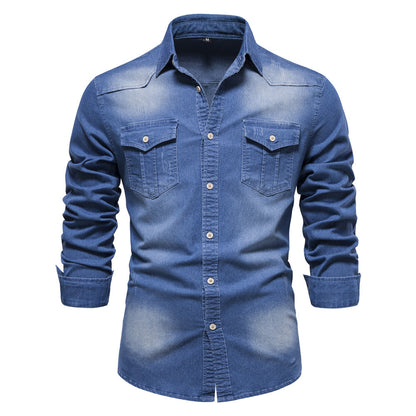 Mens Casual Denim Long Sleeve Shirt
