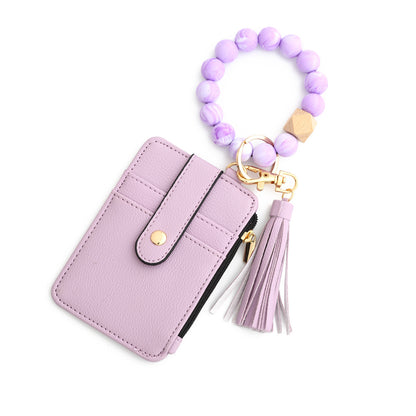 Leopard Print PU Leather Card Holder Wallet with Keychain and Bracelet