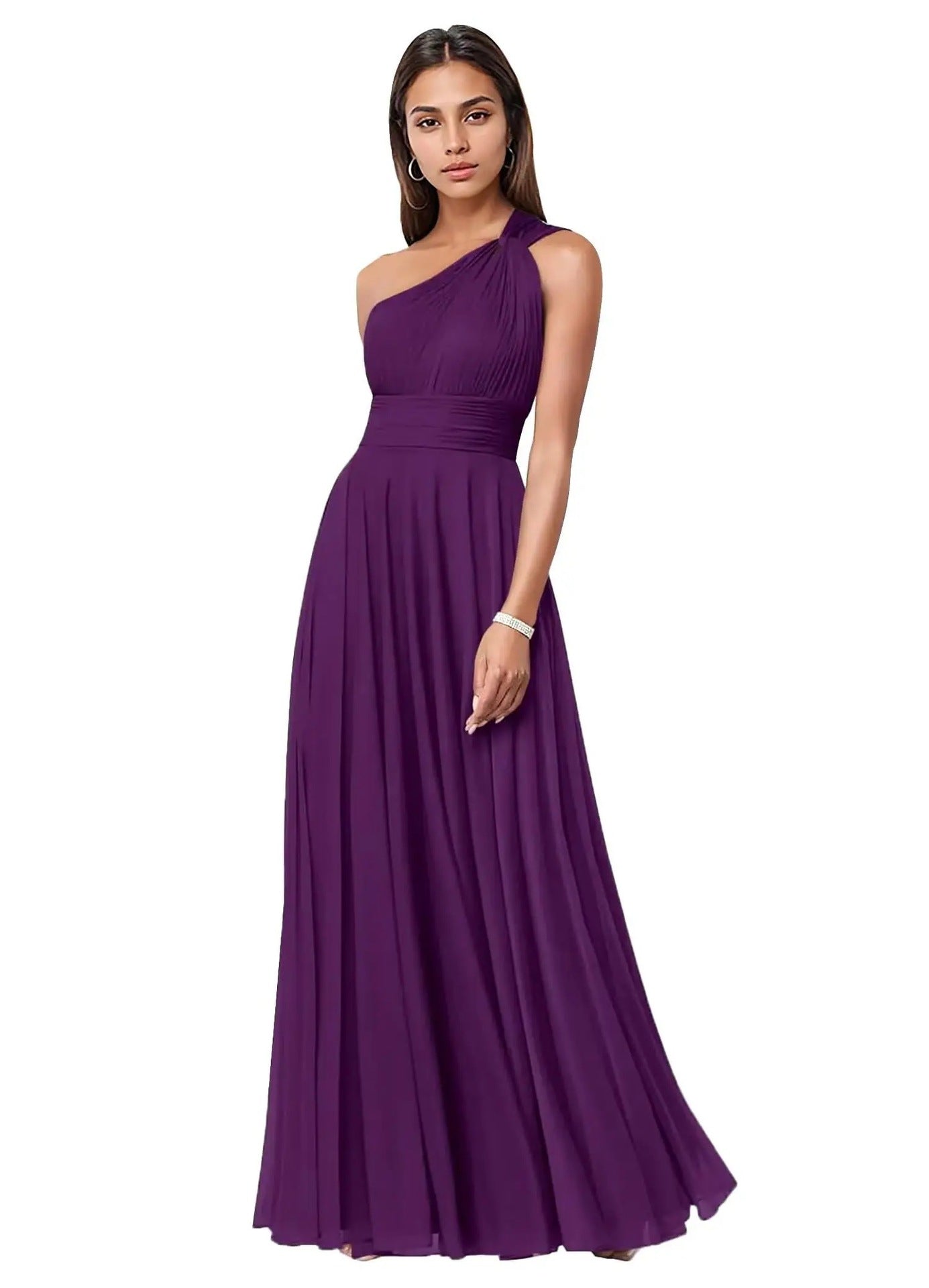 One Shoulder Chiffon Evening Dress