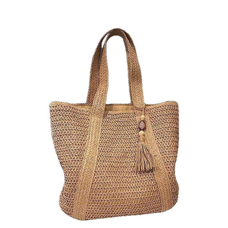 Woven Straw Shoulder Bag with Wide Braid Design