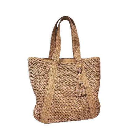 Woven Straw Shoulder Bag with Wide Braid Design
