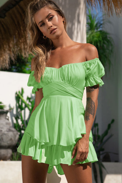 Women's Solid Color Jumpsuit with Lantern Sleeves