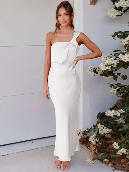 Sleeveless Satin Fishtail Evening Dress