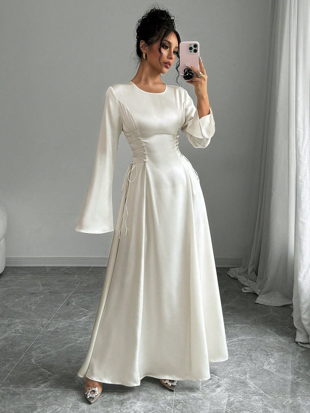Elegant Rope Detail Long Sleeve Dress