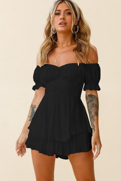 Women's Solid Color Jumpsuit with Lantern Sleeves