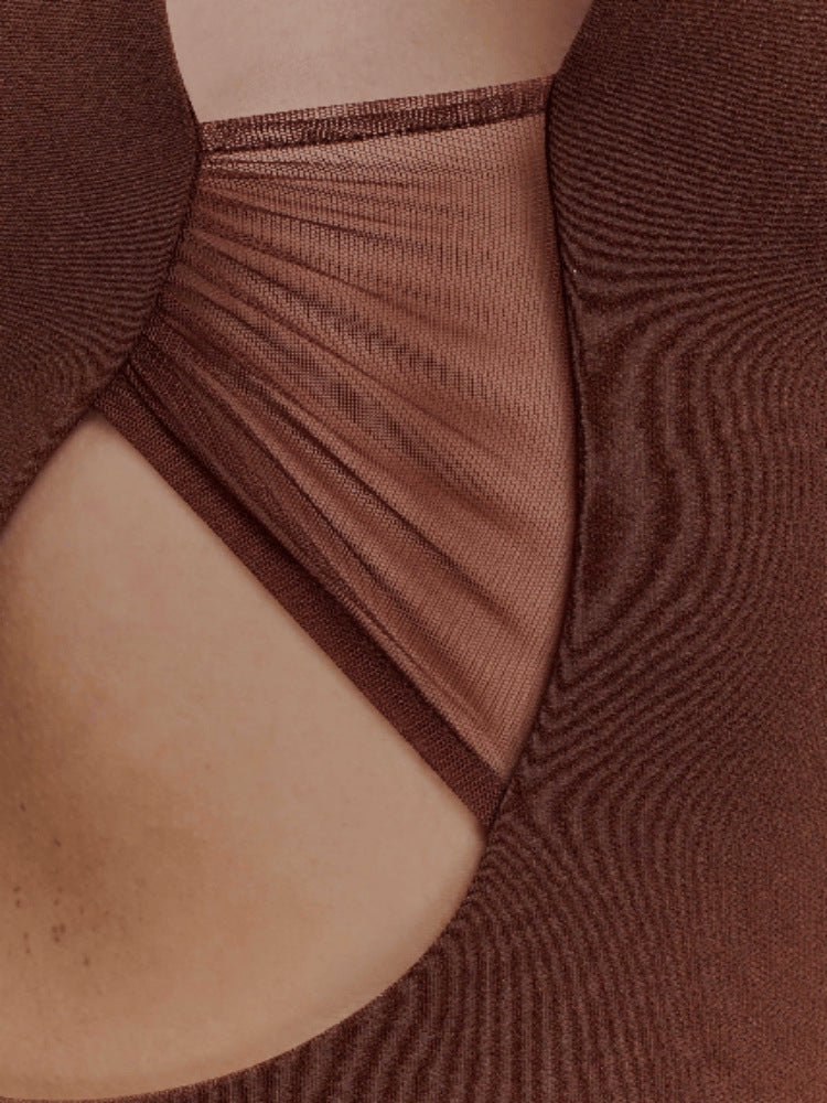 Slim Fit Backless Mesh Pleated Dress