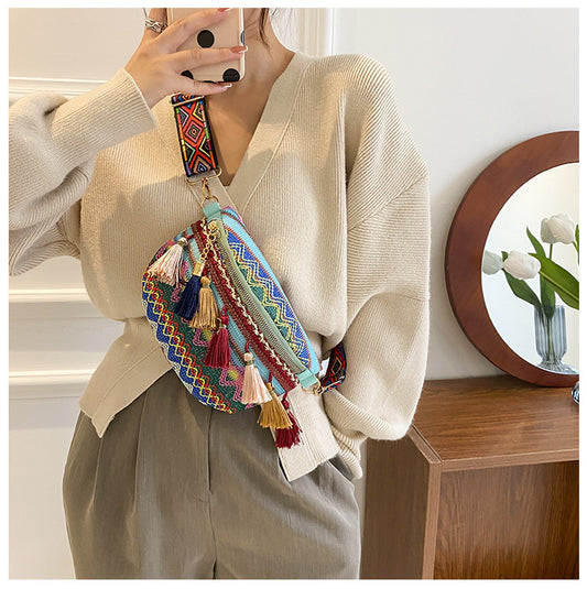 Ethnic Lace Tassel Shoulder Bag