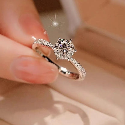 Six-prong imitation diamond ring
