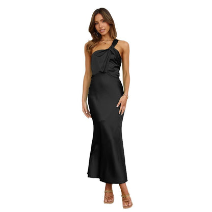 Sleeveless Satin Fishtail Evening Dress