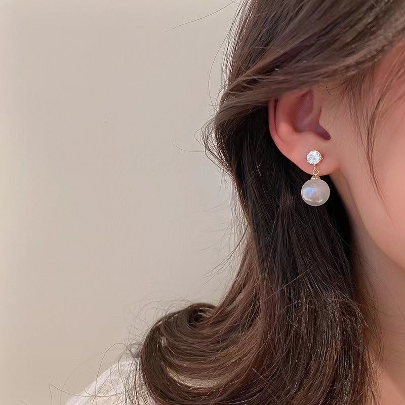 S925 Silver Needle Cat's Eye Small Earrings Female Geometric Square Love Diamond Earrings Simple Atmosphere Earrings