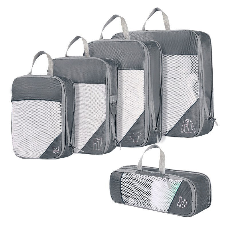 Cross-Border Compressed Travel Five-Piece Storage Bag Waterproof Extended Mesh Clothing Home Luggage Four-Piece Storage Bag