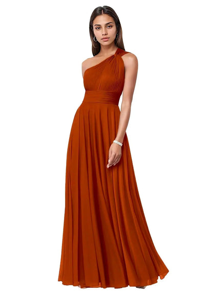 One Shoulder Chiffon Evening Dress