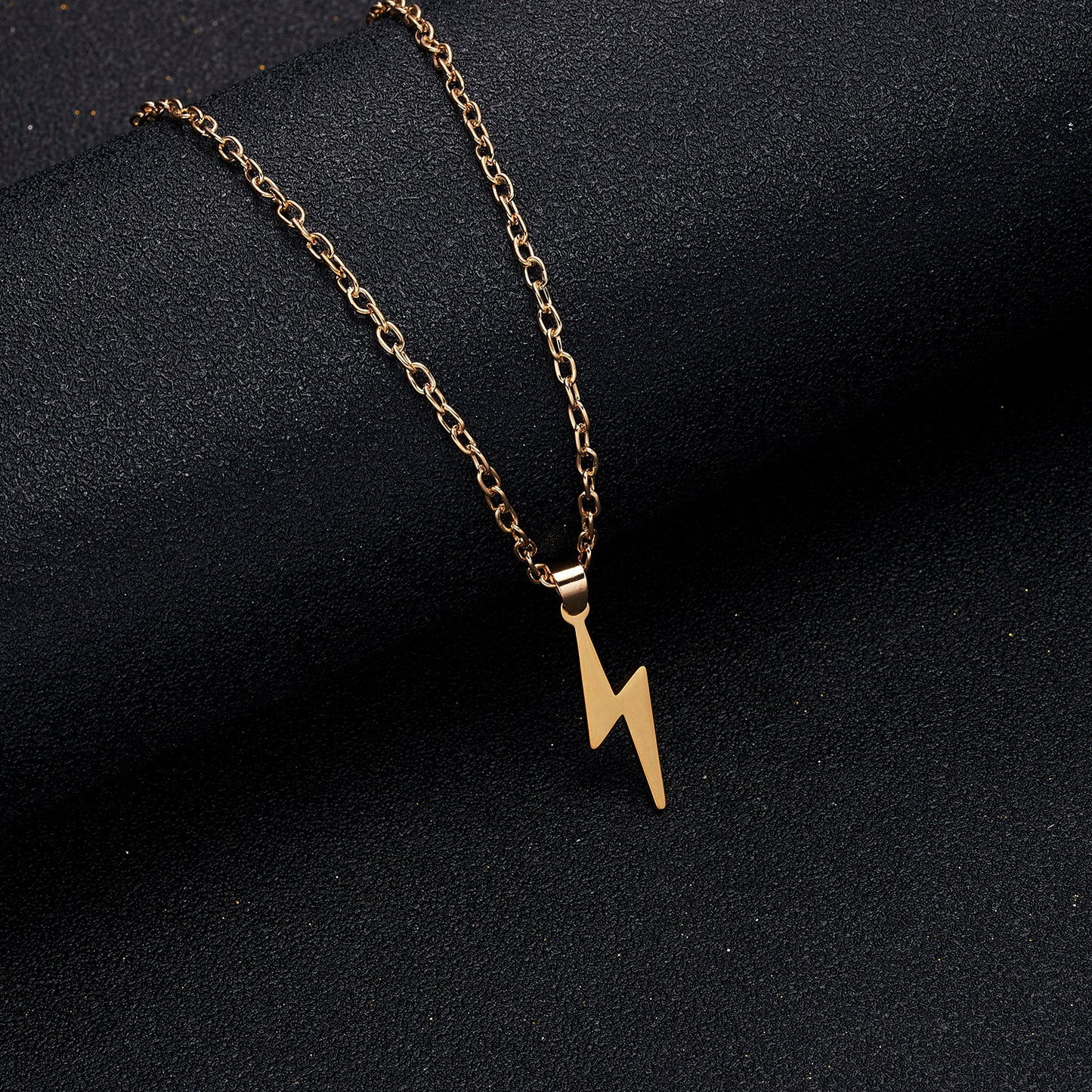Rinhoo Stainless Steel Necklace For Women Men Long Chain Small Lightning Pendant Necklace Party Ornament Jewelry Gift