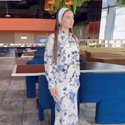 Women's Lapel Long Sleeve Printed Suit