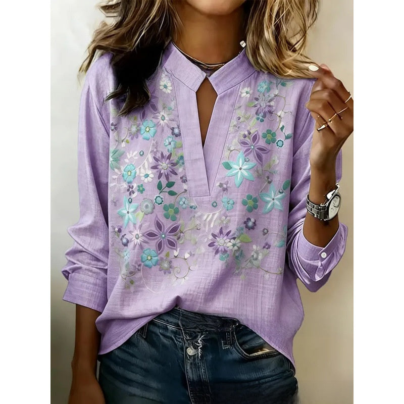 Womens Digital Print Pullover Blouse
