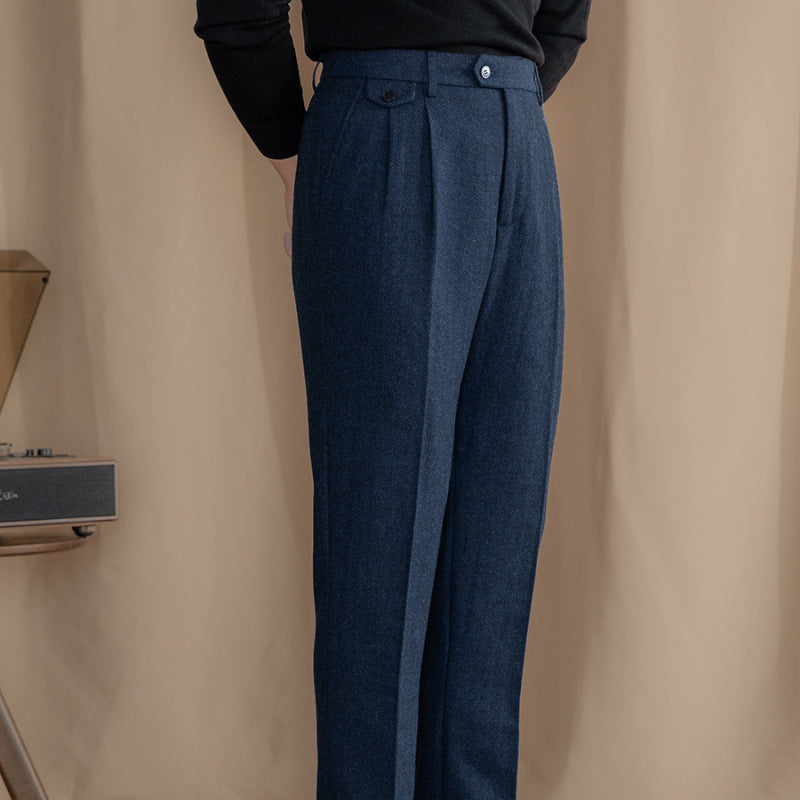 Men's Wool Blend Herringbone Straight Leg Trousers