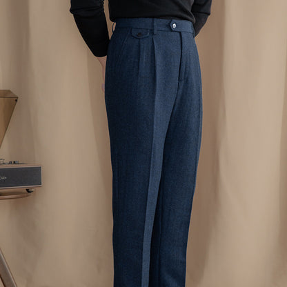 Men's Wool Blend Herringbone Straight Leg Trousers