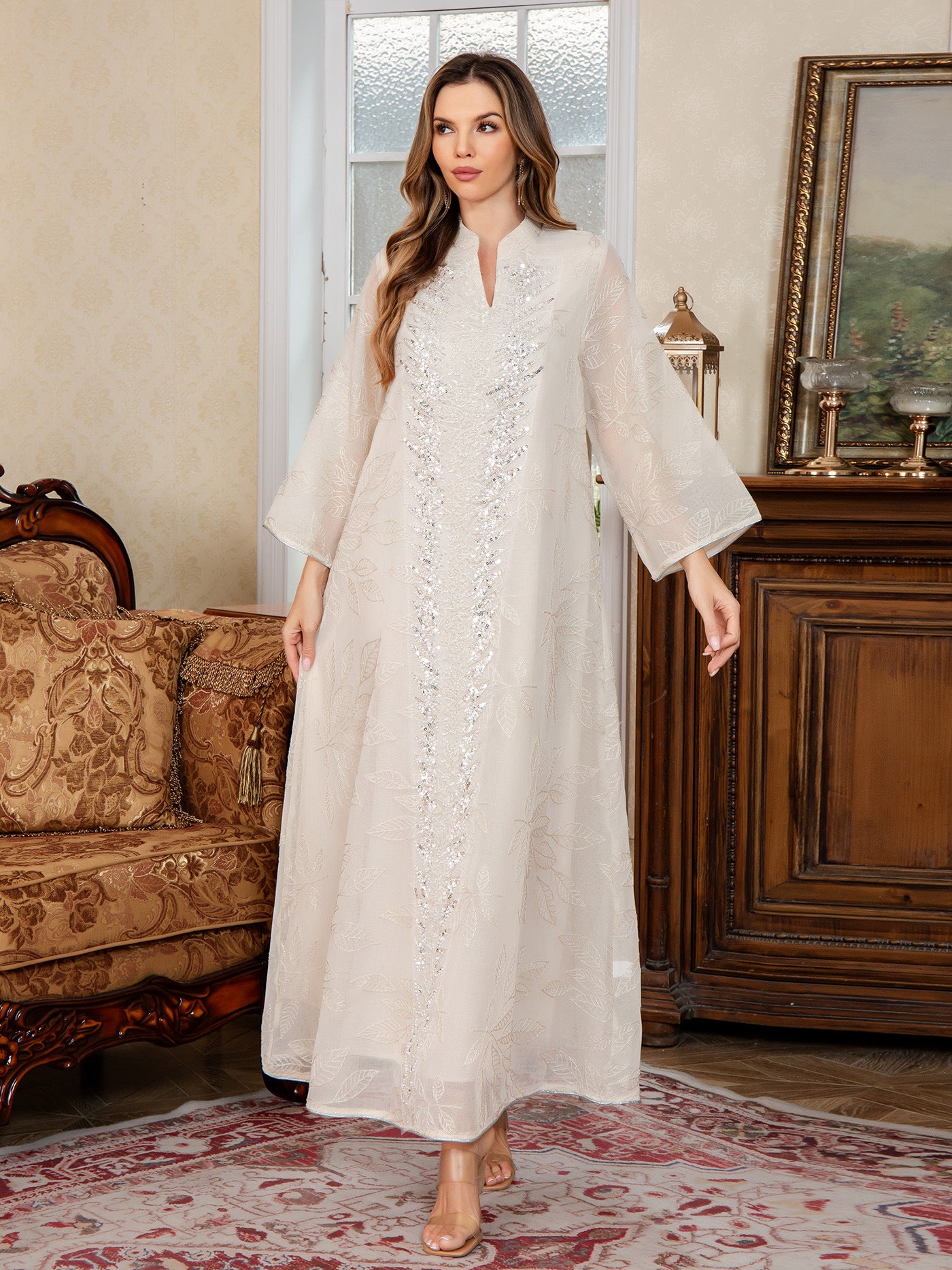 Mesh Embroidered Sequined Long Dress