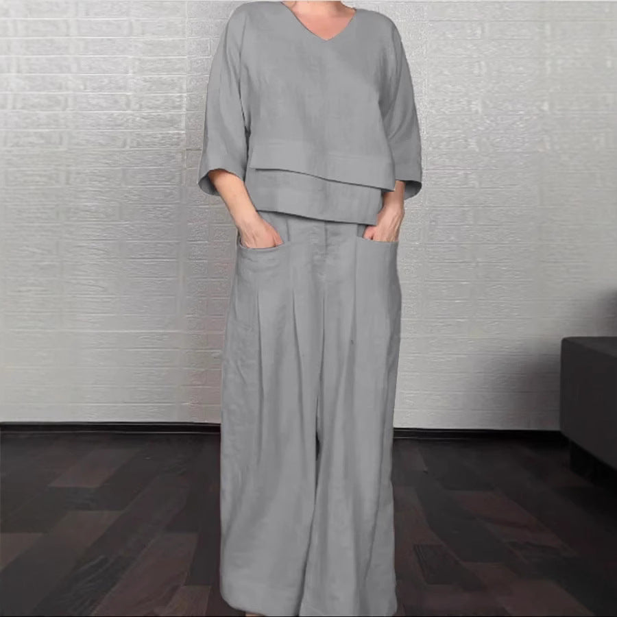 Women's Casual Solid Color Plus-Size Set