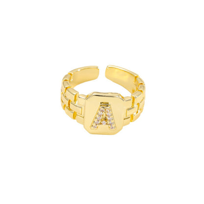 European and American ring letter series jewelry strap design letter opening ring