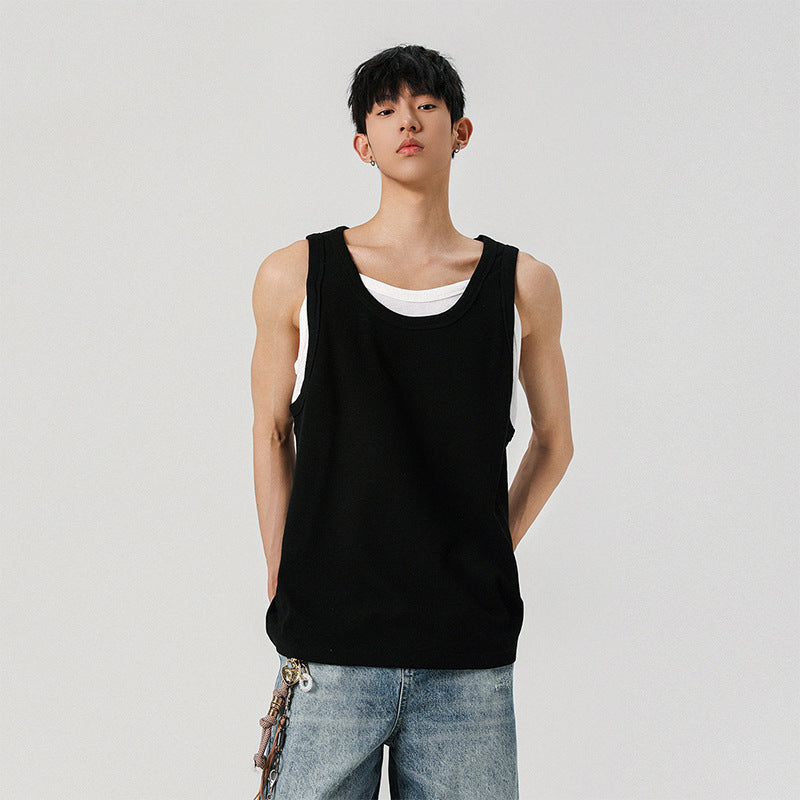 Fake Two Piece Splicing Sleeveless T-shirt for Men in Summer