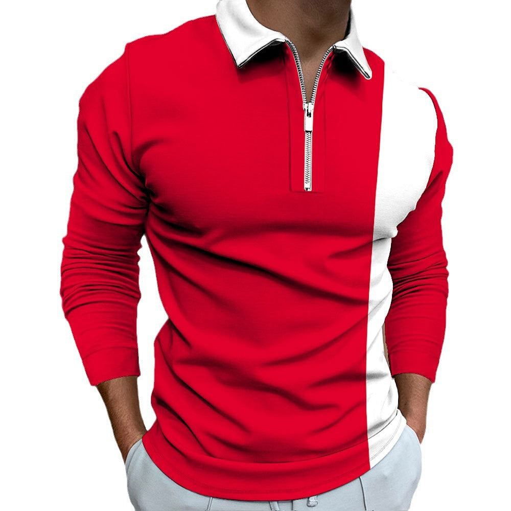 Men's Long Sleeve Color Block Polo Shirt
