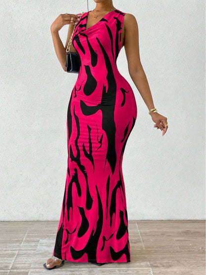 Women's V-Neck Pullover Dress with 3D Print