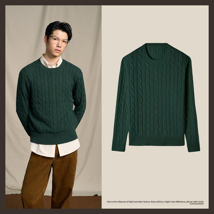 Vintage Cable Knit Cotton Sweater Mens Casual Pullover