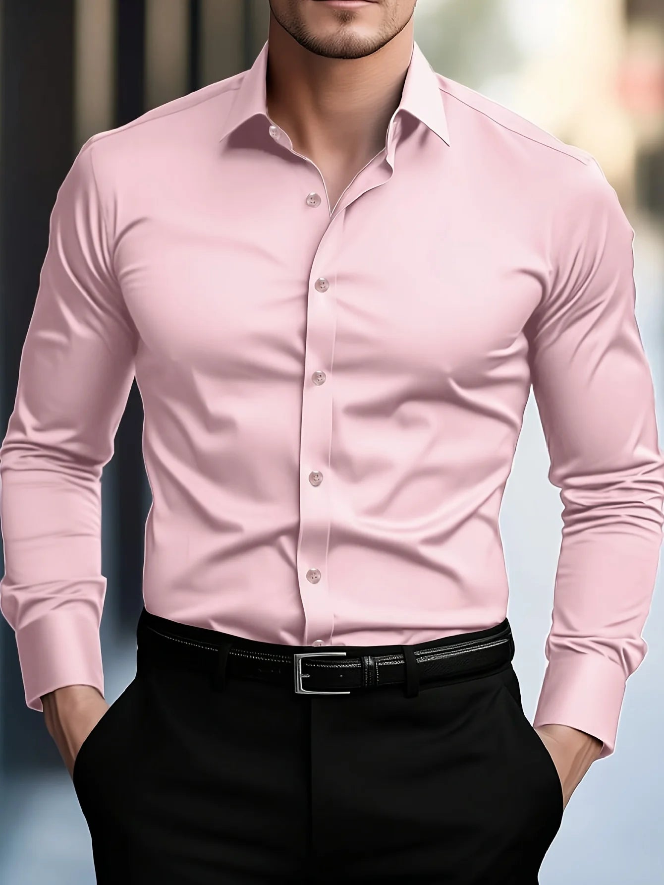 FGKKS New Men Shirt Brand New Solid Color Long Sleeve Elastic Fabric Men's Multiple Colors Male Quality Basic Shirt