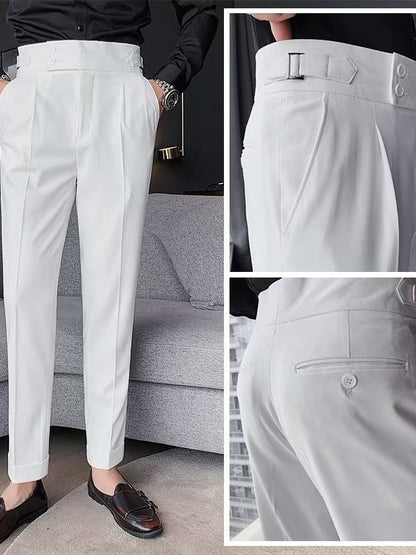 Mens High Waist Straight Leg Trousers
