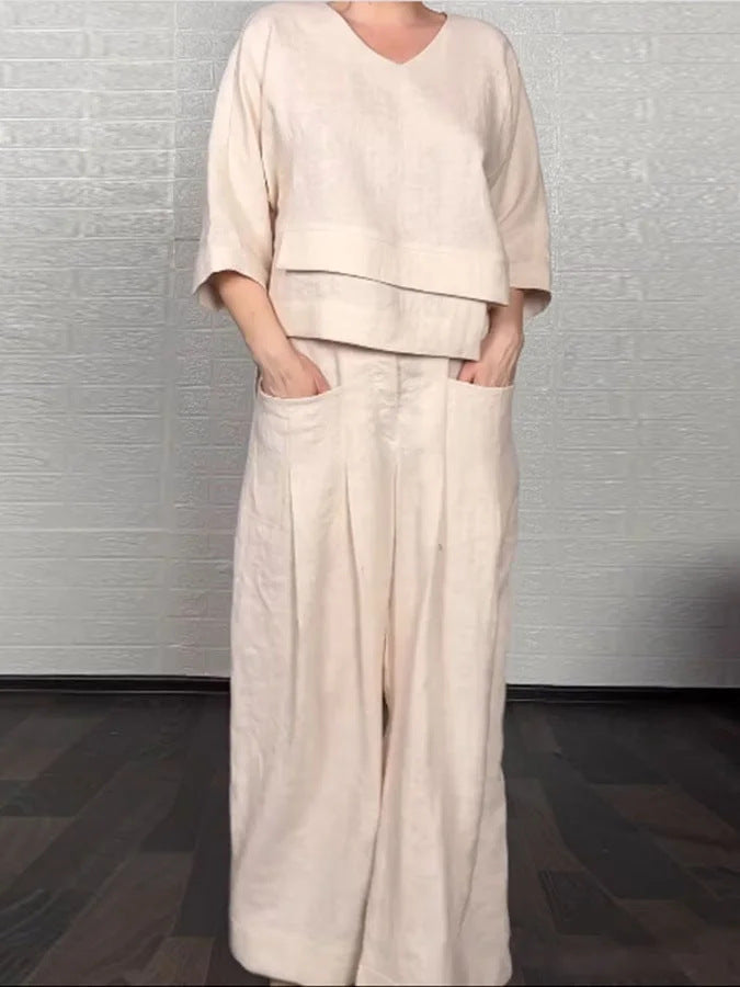 Women's Casual Solid Color Plus-Size Set