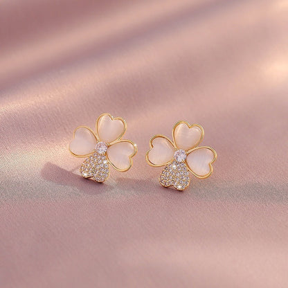 S925 Silver Needle Cat's Eye Small Earrings Female Geometric Square Love Diamond Earrings Simple Atmosphere Earrings