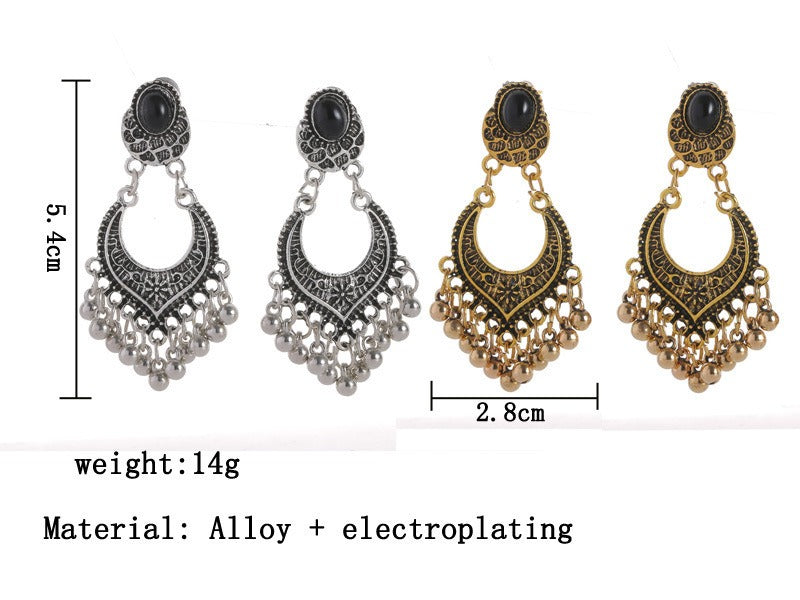 Vintage Black Droplet Earstuds Beads Tassel Rhinestone Earrings