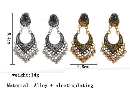Vintage Black Droplet Earstuds Beads Tassel Rhinestone Earrings