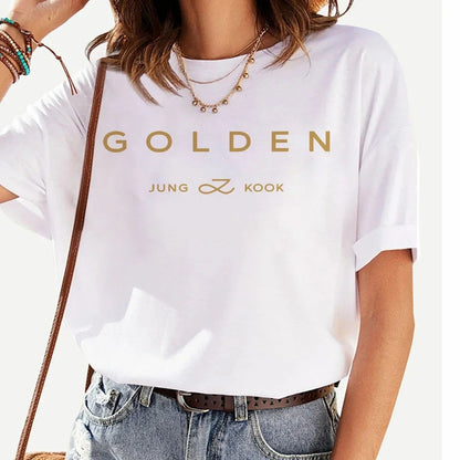 JungKook Golden T Shirt New Fashion Men Harajuku Graphic Let