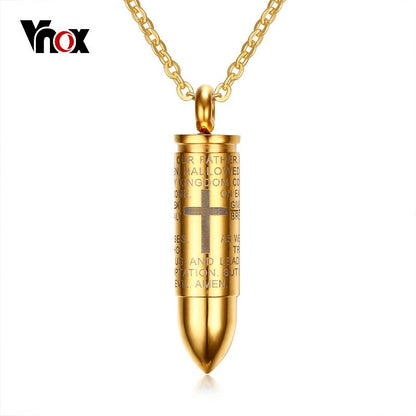 Vnox Bullet Pendant for Men Engraved Cross Lord Bible Prayer Necklace