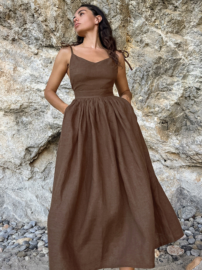 Women's Cotton Linen Suspender Dress