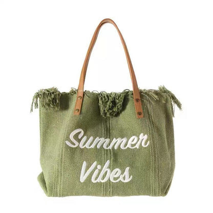 Embroidered Canvas Tote Bag - Large Capacity Women's Shoulder Bag