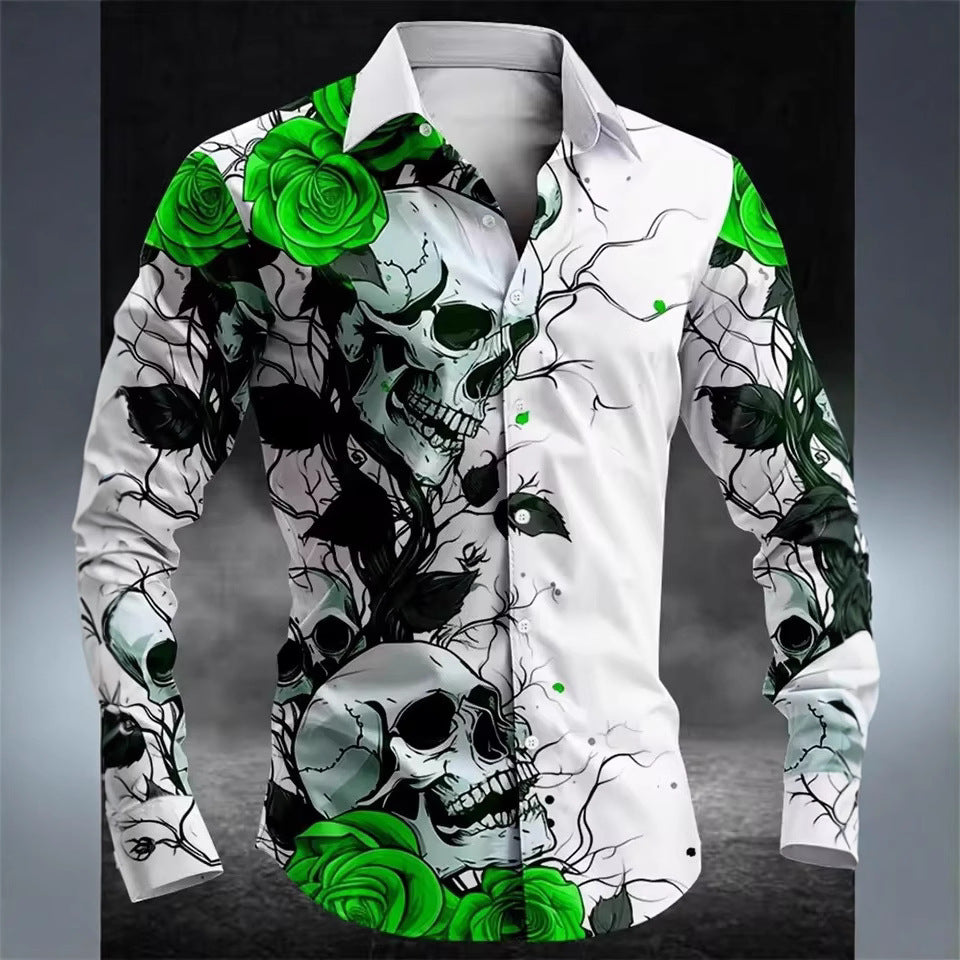 Mens Skull Button Casual Shirt