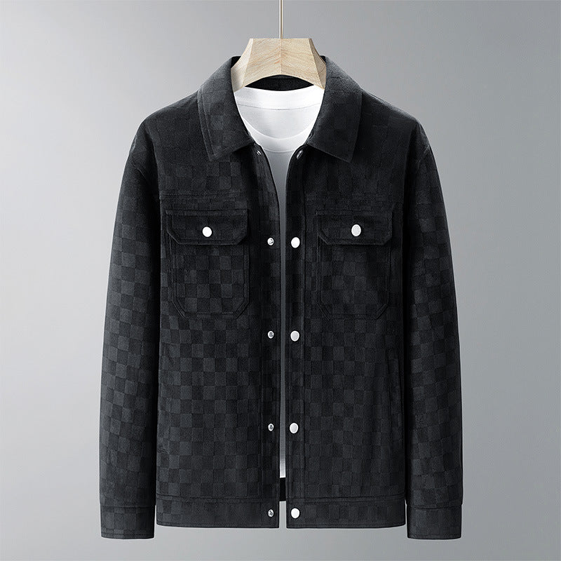 Mens Suede Checkerboard Plaid Jacket