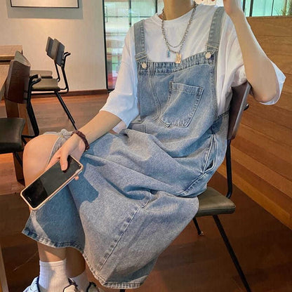 Vintage Denim Suspender Dress for Women
