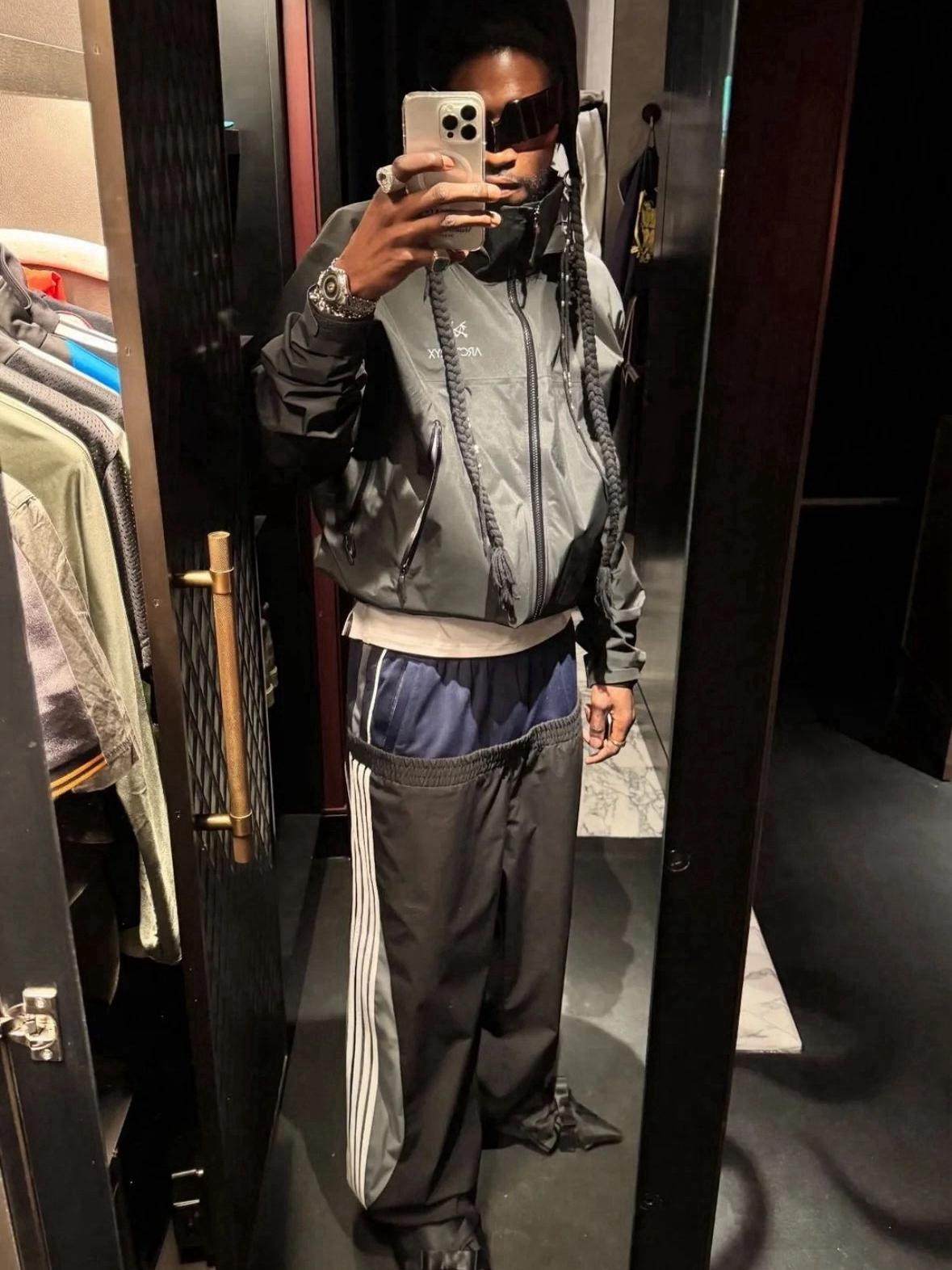 Double-Waist Striped Nylon Sweatpants