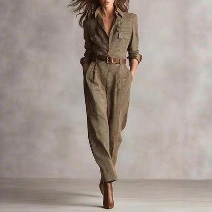 Classic Checkered Wide-leg Jumpsuit for Women