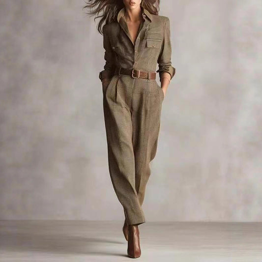 Classic Checkered Wide-leg Jumpsuit for Women